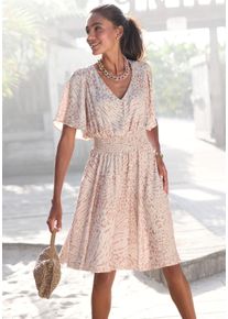 Lascana Damen Sommerkleid, beige, modisch, Gr. 42, bedruckt, animal-print, Satin, Obermaterial: 100% Polyester, Kleider, mit Animalprint und