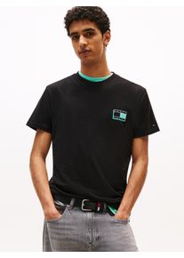 Tommy Jeans Herren T-Shirt "TJM SLIM POP COLOR FLAG TEE EXT", schwarz, casual, Gr. M, unifarben, Single Jersey, Obermaterial: 100% Baumwolle, Shirts,