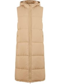 Urban Classics Damen Steppweste "Urban Classics Ladies Long Hooded Puffer Vest", beige, Gr. XS, 100% Polyester, Westen