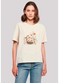 F4NT4STIC Damen T-Shirt "Vogelnest Blumen", weiß, casual, Gr. S, Obermaterial: 100% Baumwolle, Shirts, Premium Qualität