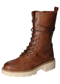 Mustang Shoes Damen Schnürstiefelette, Gr. 39, braun, Lederimitat, klassisch, Schuhe, Reißverschluss-Boots, Schnürboots, Kurz-Stiefel mit Blockabsatz