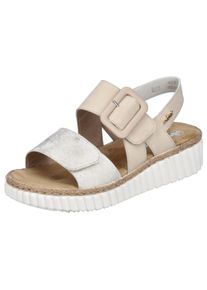 Rieker Damen Sandale, Gr. 37, beige, Lederimitat, sportlich, Schuhe, Sommerschuh, Sandalette, Keilabsatz, mit zwei Klettverschlüssen