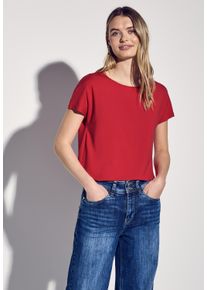Street One Damen T-Shirt, rot, casual, Gr. 42, unifarben, Stoff, 96% Viskose, 4% Elasthan, Shirts, mit U-Boot-Ausschnitt