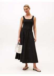 Tommy Hilfiger Damen A-Linien-Kleid "5X2 RIB MIDI MIX F&F DRS", schwarz, casual, Gr. XXXL, unifarben, Web, Obermaterial: 97% Baumwolle, 3% Elasthan,