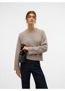 Véro Moda VERO MODA Damen Rundhalspullover "VMGOLD PIPING LS O-NECK PULLOVER GA", braun, modisch, Gr. S, meliert, Strick, Obermaterial: 50% Viskose, 28%