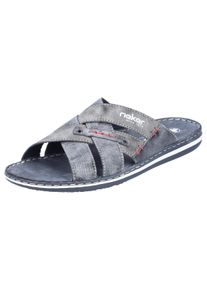 Rieker Herren Pantolette, Gr. 43, blau, Lederimitat, sportlich, Schuhe, Sommerschuh, Schlappen, Poolslides mit Überkreuz-Bandagen