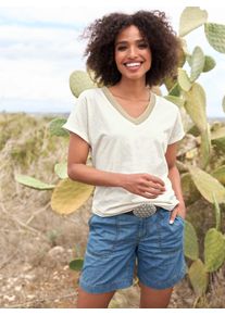 Heine Damen V-Shirt "Shirt", beige, Gr. 42, unifarben, 100% Baumwolle, Shirts