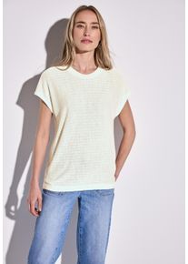 Street One Damen T-Shirt, weiß, casual, Gr. 38, unifarben, Jersey, Obermaterial: 55% Viskose, 45% Polyester, Shirts, mit Streifenstruktur