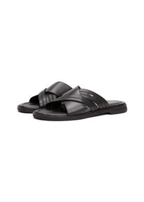 Tommy Hilfiger Herren Pantolette "PREMIUM HILFIGER CC LTH SANDAL", Gr. 40, schwarz, Leder, unifarben, klassisch, Schuhe, Blockabsatz, Sommmerschuh