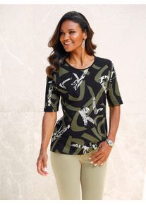Classic Basics Damen Kurzarmshirt "Rundhals-Shirt", grün, Gr. 50, gemustert, animal-print, 100% Baumwolle, Shirts