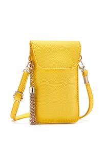 Lascana Damen Umhängetasche "Handytasche", gelb, Lederimitat, unifarben, kontrastfarbene Details, geprägtes Muster, Strukturmuster, Taschen, mit