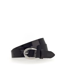 Tamaris Damen Ledergürtel, schwarz, klassisch,modisch,elegant, Gr. 85, unifarben, Materialmix, Gürtel, weiches Lack-Rindleder mit hochglänzendem