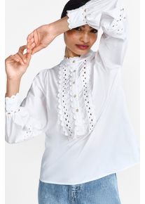 RICHROYAL Damen Rüschenbluse, weiß, casual, Gr. 42, unifarben, Web, Obermaterial: 100% Baumwolle, Blusen, Mit verkürzter Knopfleiste