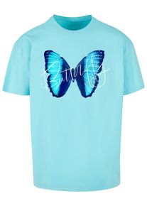 Merchcode Herren T-Shirt "Merchcode Herren Butterfly Blue Heavy Oversized Tee", blau, casual, Gr. L, bedruckt, 100% Baumwolle, Shirts