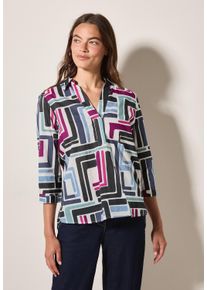Cecil Damen Hemdbluse, weiß, casual, Gr. XS, gemustert, Web, 100% Baumwolle, Blusen, mit 3/4 Ärmeln