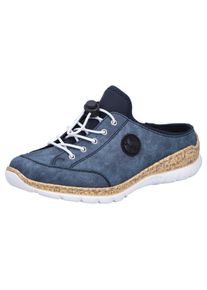 Rieker Damen Clog, Gr. 38, blau, Nubuklederimitat, Textil, casual, Schuhe, Sabot, Schlupfschuh, Sneaker mit MemoSoft-Ausstattung