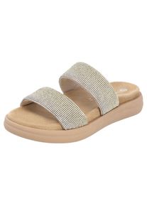Remonte Damen Pantolette, Gr. 41, beige, Textil, modisch, Schuhe, Plateau, Sommerschuh, Schlappen mit funkelenden Strasssteinen