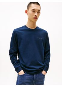 Tommy Jeans Herren Langarmshirt "TJM SLIM CHEST LINEAR LS TEE EXT", blau, casual, Gr. XL, unifarben, Single Jersey, Obermaterial: 100% Baumwolle,
