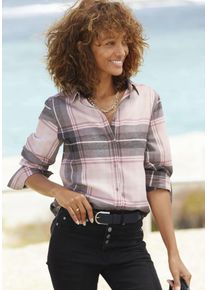 Buffalo Damen Hemdbluse, rosa, casual, Gr. 38, kariert, Flanell, Obermaterial: 100% Baumwolle, Blusen, aus weichem Flanell mit Blusenkragen,