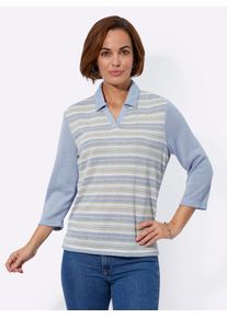 Classic Basics Damen Poloshirt "Poloshirt", blau, Gr. 40, gemustert, gestreift, 75% Polyester, 25% Viskose, Shirts