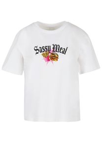 MISS TEE Herren T-Shirt "Miss Tee Damen Sassy Meal Tee", weiß, casual, Gr. L, bedruckt, 100% Baumwolle, Shirts