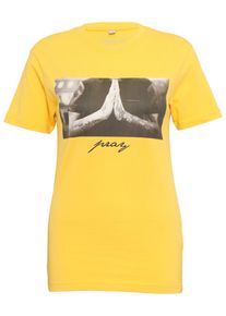 MisterTee Herren Kurzarmshirt "MisterTee Damen Ladies Pray Tee", gelb, casual, Gr. XS, unifarben, 100% Baumwolle, Shirts