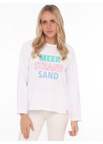 Zwillingsherz Damen Sweater ""Meer Strand Sand"", weiß, modisch, Gr. LXL, unifarben mit Farbeinsatz, Sweatware, Obermaterial: 50% Baumwolle, 50%