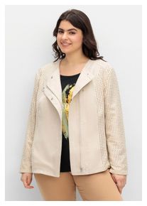 sheego Damen Lederimitatjacke "Große Größen", beige, casual, Gr. 48, unifarben, Obermaterial: 100% Polyester, Jacken, mit Lasercut-Muster
