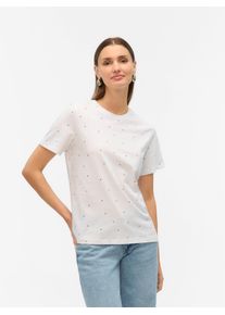 Véro Moda VERO MODA Damen Kurzarmshirt "VMPAULINA AOP SS T-SHIRT GA JRS NOOS"hellweiß aop:navy blazer hearts, modisch, Gr. S, bedruckt, Jersey, Obermaterial: