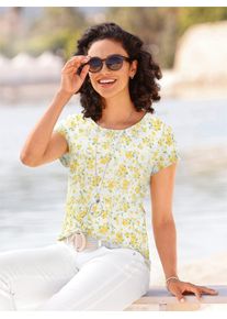 Inspirationen Damen Rundhalsshirt "Druck-Shirt", gelb, Gr. 38, geblümt, gemustert, 100% Baumwolle, Shirts
