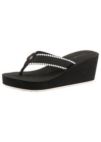 Tommy Hilfiger Damen Dianette "WEDGE BEACH SANDAL", Gr. 39, schwarz, Textil, modisch, Schuhe, Keilabsatz, Zehentrenner, Sommerschuh mit Logoschriftzug