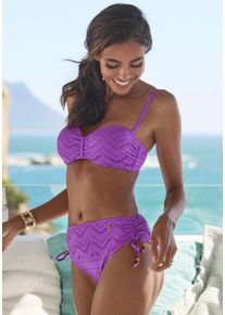 Lascana Damen Bikini-Hose "Omara", lila, Gr. 38, unifarben, Recycling-Polyamid, Badehosen, mit Lochstickerei