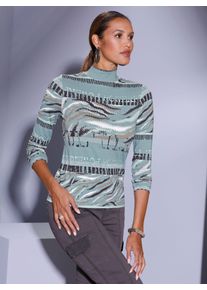 CRÉATION L CREATION L Damen Stehkragenshirt "Stehkragen-Shirt", grün, Gr. 40, gemustert, 95% Viskose, 5% Elasthan, Shirts