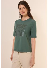 Cecil Damen T-Shirtschwarz balmy khaki, casual, Gr. M, bedruckt, Stoff, 63% Modal, 35% Baumwolle, 2% Elasthan, Shirts, mit Rundhalsausschnitt