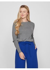 Vila Damen Rundhalspullover "VICOMFY O-NECK L/S KNIT TOP/SU - NOOS", grau, casual, Gr. XS, meliert, Rippstrick, Obermaterial: 51% Viskose, 27%