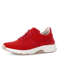 Damen Keilsneaker, Gabor Rollingsoft, Gr. 38, rot, Textil, Veloursleder, sportlich, Schuhe, Freizeitschuh, Halbschuh, Schnürschuh, Logoschriftzug an