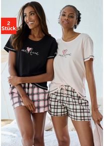 Vivance Dreams Damen Shorty, Gr. 36, rosa, Single Jersey, Obermaterial: 100% Baumwolle, bedruckt, Homewear-Sets, im Doppelpack mit Karomuster