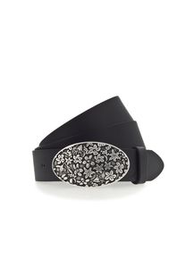 Mustang Damen Koppelgürtel, schwarz, casual,modisch, Gr. 110, unifarben, Rindsleder, Gürtel, Florale Koppelschließe in mattem Silber, 3,5 cm
