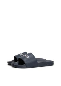 Tommy Hilfiger Herren Pantolette "HILFIGER PRINT TUMBLE POOL SLIDE", Gr. 40, blau, Lederimitat, sportlich, Schuhe, Hausschuh, Sommerschuh,
