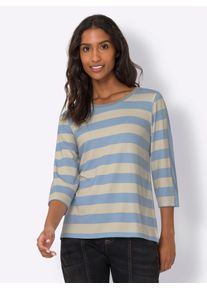 Heine Damen 3/4-Arm-Shirt "Druck-Shirt", blau, Gr. 48, gemustert, gestreift, mehrfarbig, 95% Viskose, 5% Elasthan, Shirts