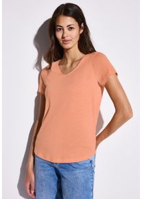 Street One Damen T-Shirt, orange, casual, Gr. 44, unifarben, Web, Stoff, 50% Baumwolle, 50% Modal, Shirts, mit V-Ausschnitt