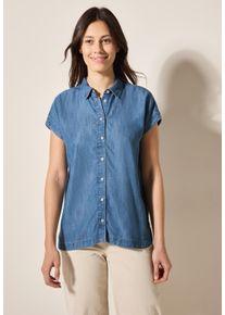 Cecil Damen Kurzarmbluse, blau, casual, Gr. XS, unifarben, Stoff, 100% Lyocell, Blusen, mit Seitlichen Einschlitzen am Saum