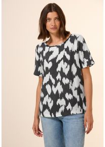 Cecil Damen Shirtblusevolcanic grau, casual, Gr. XL, bedruckt, Stoff, 86% Viskose, 14% Nylon, Blusen, mit Rundhalsausschnitt