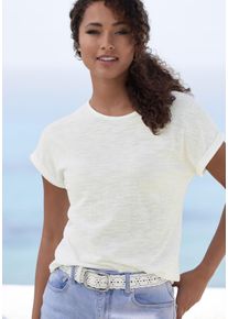 Vivance Damen T-Shirt "aus bügelfreiem Strukturstrick", weiß, Basic, Gr. 32, Strukturmuster, unifarben, Strick, Obermaterial: 65% Polyester