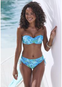 Sunseeker Damen Bikini-Hose "Lapa", blau, Gr. 38, bedruckt, Microfaser, Recycling-Polyamid, Badehosen, seitlich regulierbar und mit tropischem Print