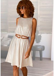 Lascana Damen Sommerkleid, gold, modisch, Gr. 38, metallisierte Fasern, Cru00eape, Obermaterial: 95% Polyester, 5% Elasthan, Kleider, mit