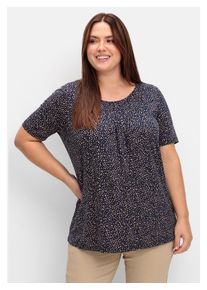 sheego Damen T-Shirt "Große Größen", blau, feminin, Gr. 40, gemustert, Obermaterial: 95% Viskose, 5% Elasthan, Shirts, mit Tupfen-Alloverdruck und
