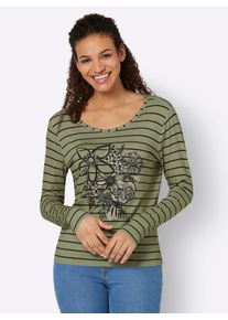 Inspirationen Damen Langarmshirt "Druck-Shirt", grün, Gr. 40, gemustert, mehrfarbig, bedruckt, gestreift, 95% Viskose, 5% Elasthan, Shirts