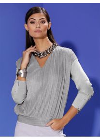 CRÉATION L CREATION L Damen Langarmshirt "Shirt", grau, Gr. 38, unifarben, 95% Viskose, 5% Elasthan, Vorderteil:65% Polyester, 35% metallisierte Fasern, Shirts