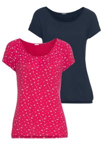 Lascana Damen Kurzarmshirt, pink, Basic, Gr. 36, gemustert, unifarben, Obermaterial: 95% Viskose (LENZING ECOVERO), 5% Elasthan, Shirts, mit leicht